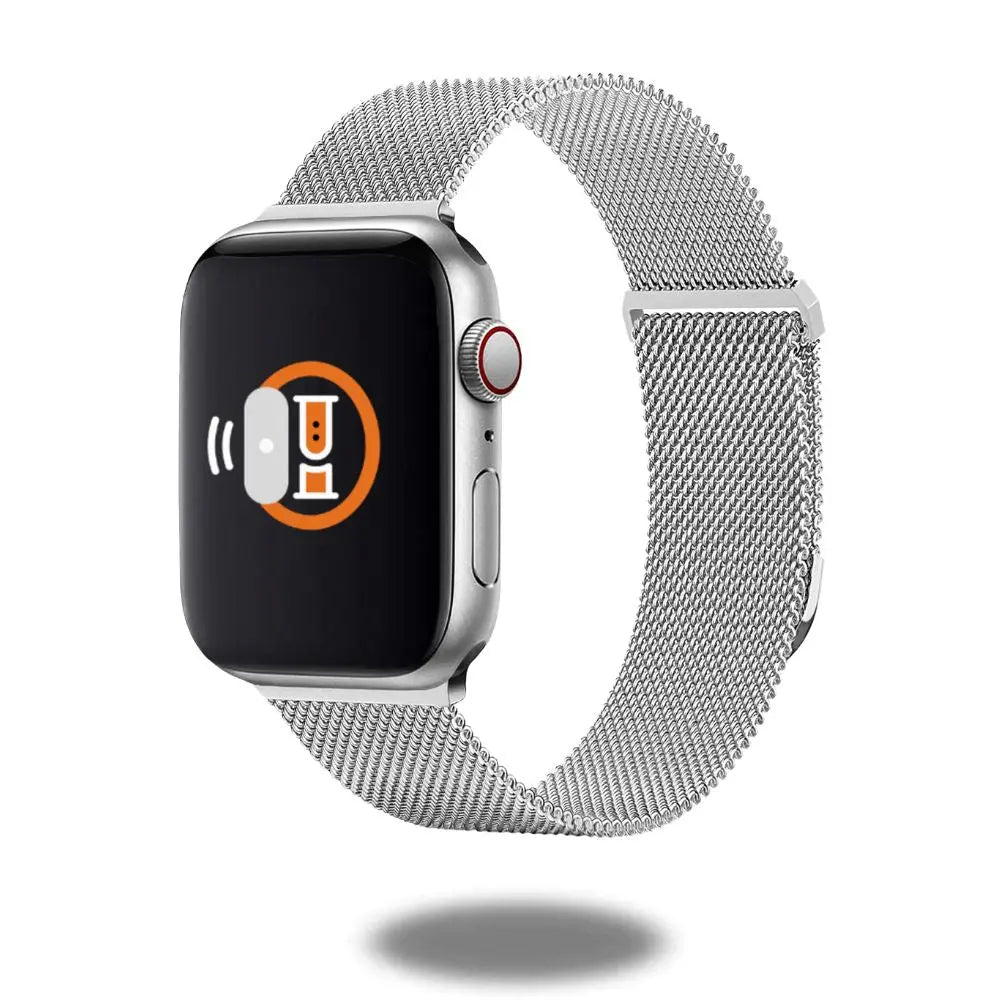 Stainless steel Milan Loop band for Apple Watch with magnetic closure, featuring a fine mesh design for style and comfort.
