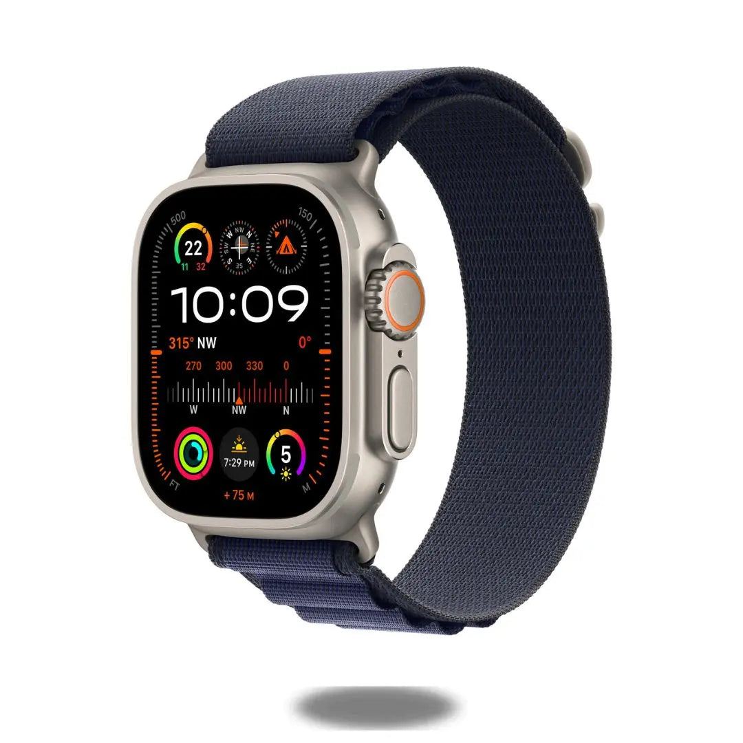 Alpine G Hook Band for Apple Watch, rugged navy textile band ideal for athletes and fitness activities.