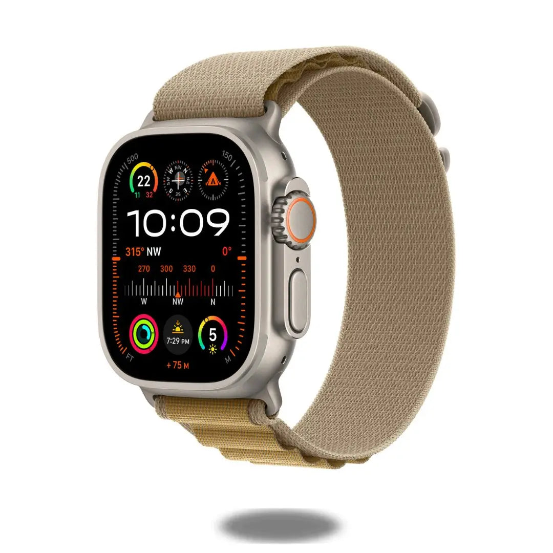 Alpine G Hook Band on smartwatch, featuring rugged textile and G-hook design for hiking and fitness.
