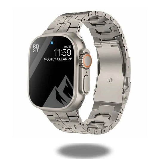 Bold Titanium Bracelet for Apple Watch, satin-brushed stainless steel, secure fit, masculine design, sleek elegance.