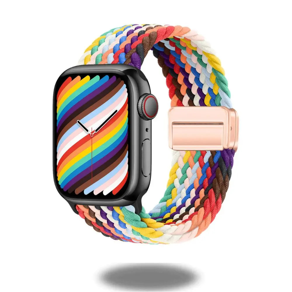 Braided Magnetic Clasp Band for Apple Watch in vibrant colors, showcasing high-quality nylon craftsmanship and modern design.