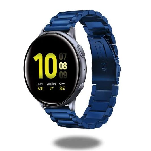 Classic stainless steel bracelet for Samsung Galaxy Watch in blue, featuring a secure clasp and elegant design.