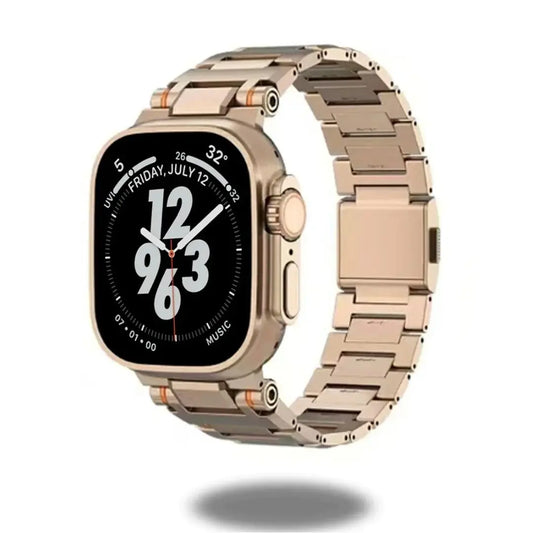 Cowboy stylish metal band for Apple Watch in elegant rose gold with quick magnetic clasp and adjustable links.