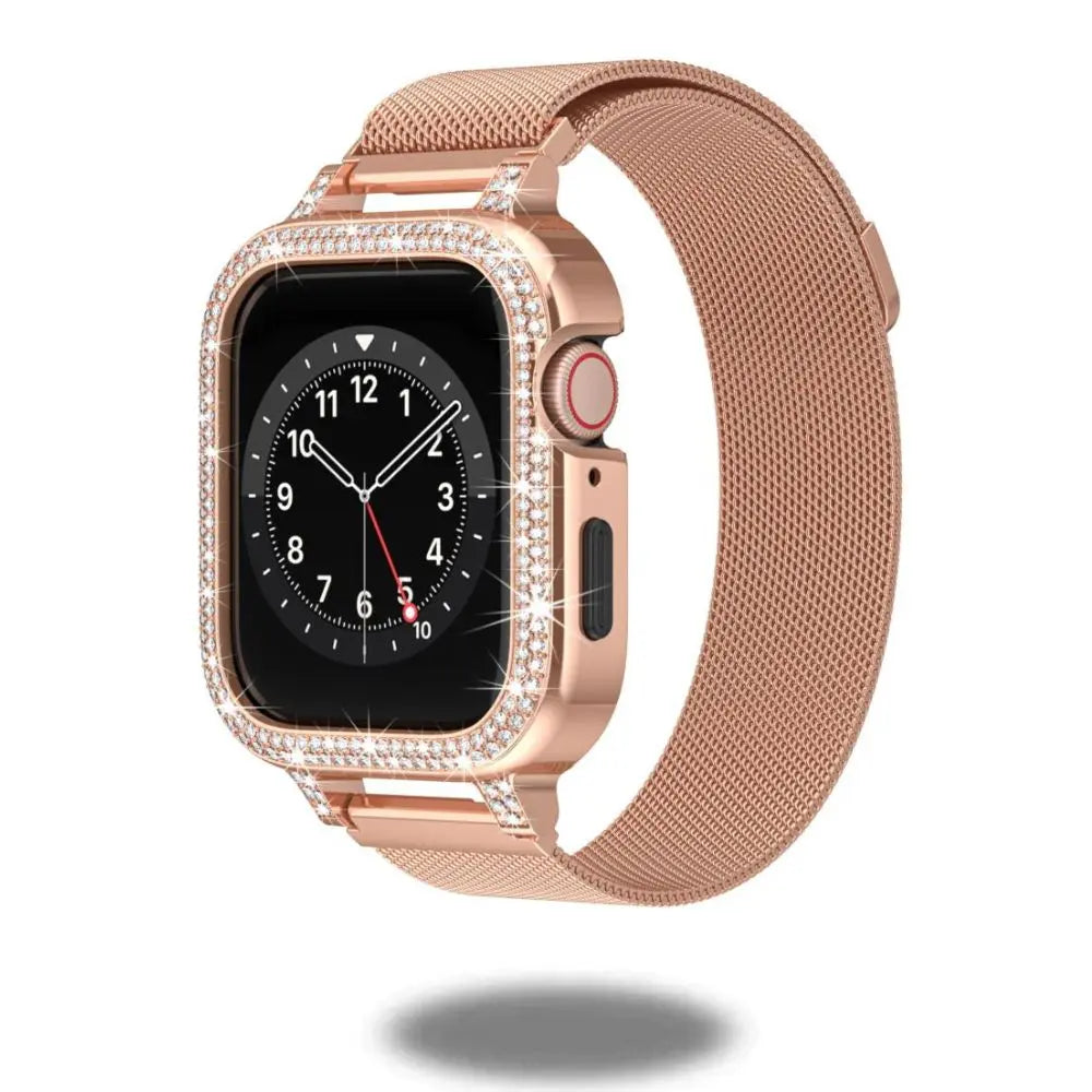 Bling Diamond Case and Milanese Loop for Apple Watch, 40mm, stylish rose gold design with secure fit.