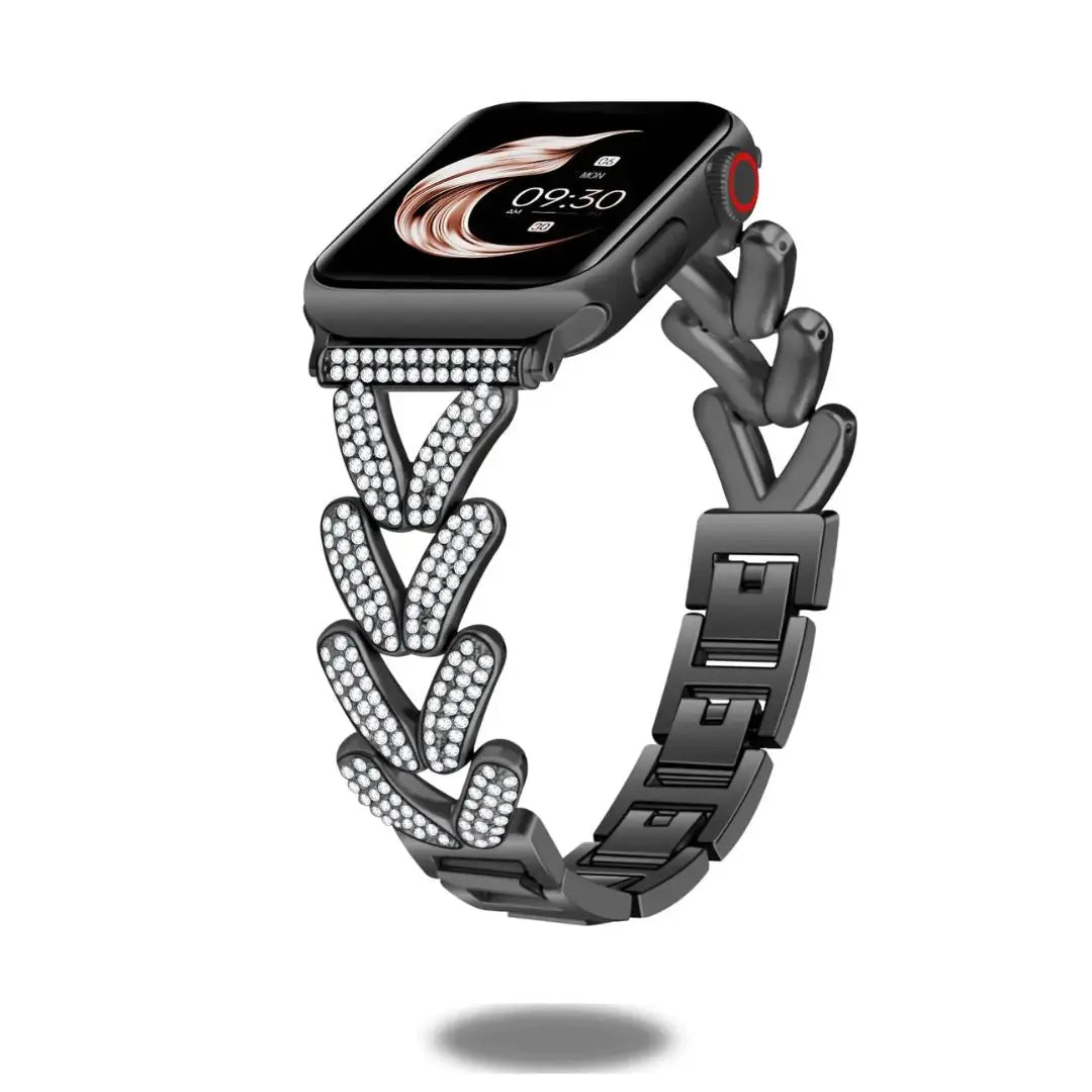 Dizza Jewelry Bracelet for Apple Watch with rhinestones, luxury design for 5.5-7.6 inch wrists.