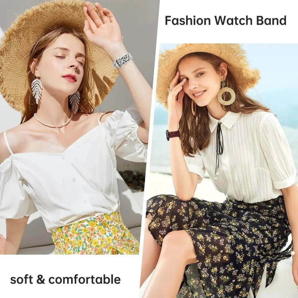 Stylish women showcasing dual color silicone engraved fashion watch bands, emphasizing their soft and comfortable design.