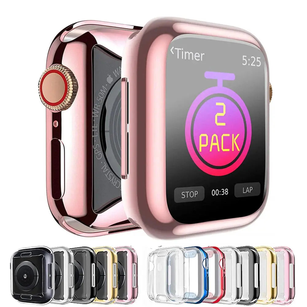 TPU Cover Screen Protector for smartwatch, 2 pack, transparent and colored options for enhanced protection.