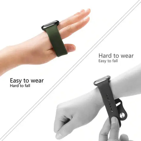 Silicon Solo Loop Bands on wrist showing easy wear and comfort, featuring stretchable design without clasps.