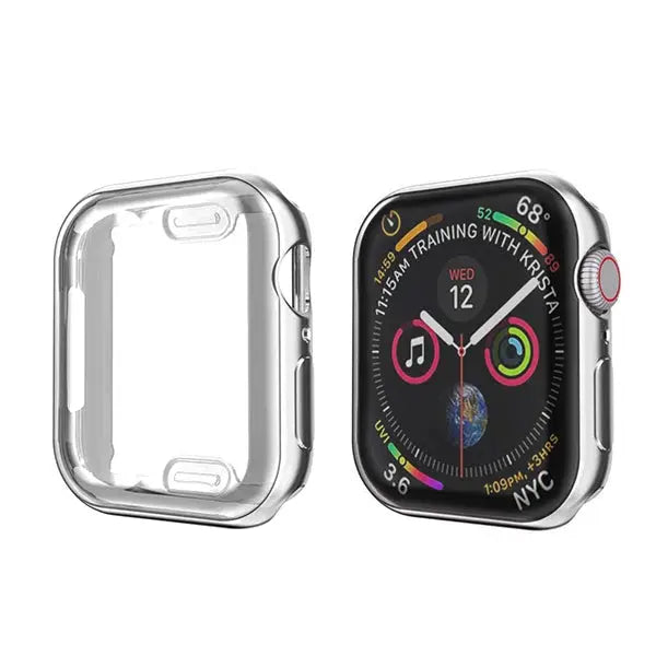 TPU cover screen protector for Apple Watch, clear case providing durable protection and showcasing vibrant display.