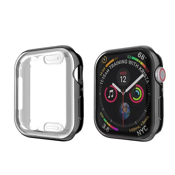 TPU cover screen protector for Apple Watch, clear case offering protection and touch sensitivity.