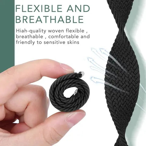 Flexible and breathable braided elastic band for Apple Watch, made from high-quality woven nylon material.