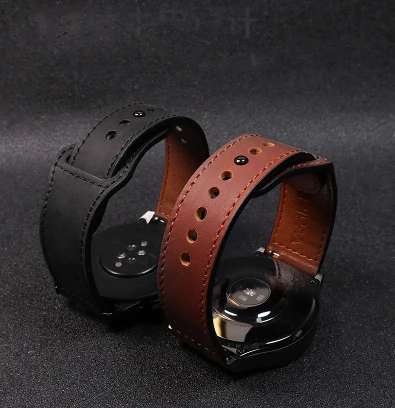 Stylish Leather Bands for Amazfit Watch - black and brown leather bands side by side