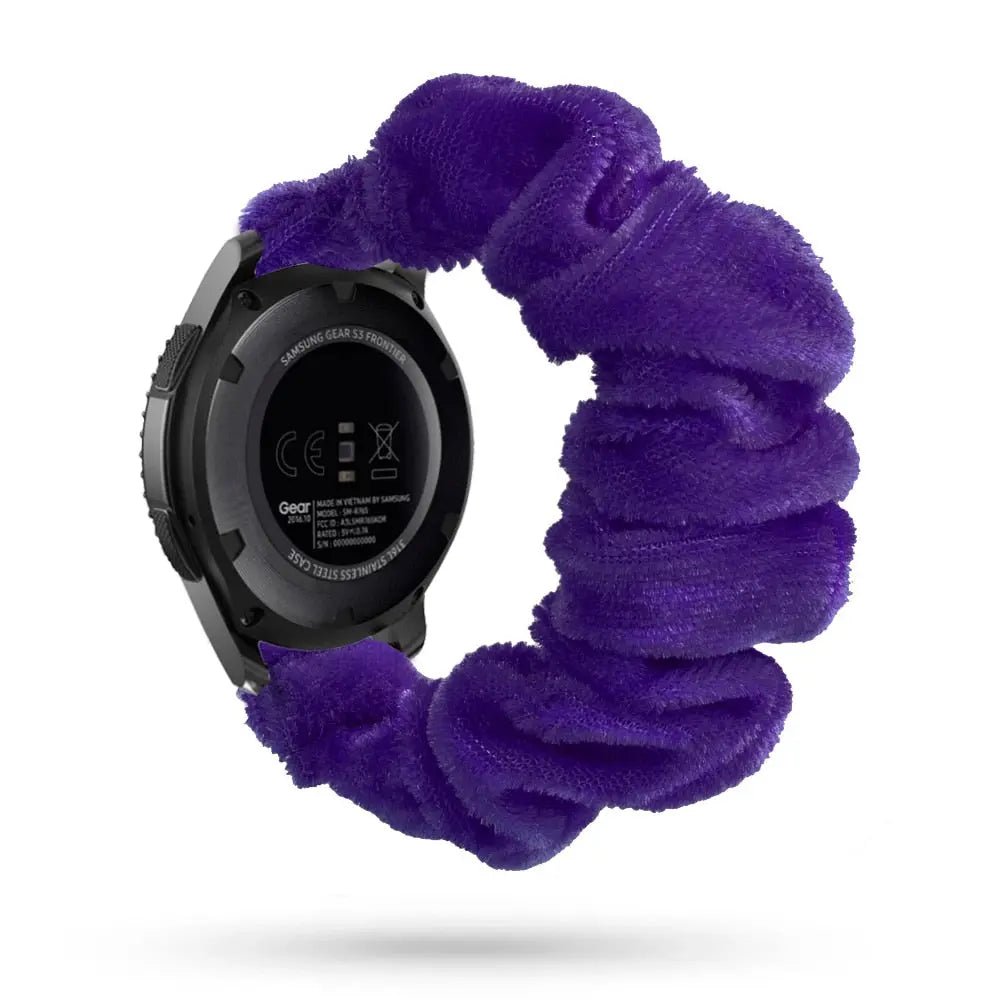 Purple scrunchie watch band made from premium cotton and polyester, designed for comfort and style.