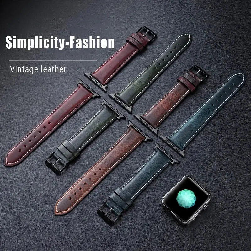 Vintage leather Apple Watch bands in classic colors for a gentlemanly style, showcasing elegance and fashion.
