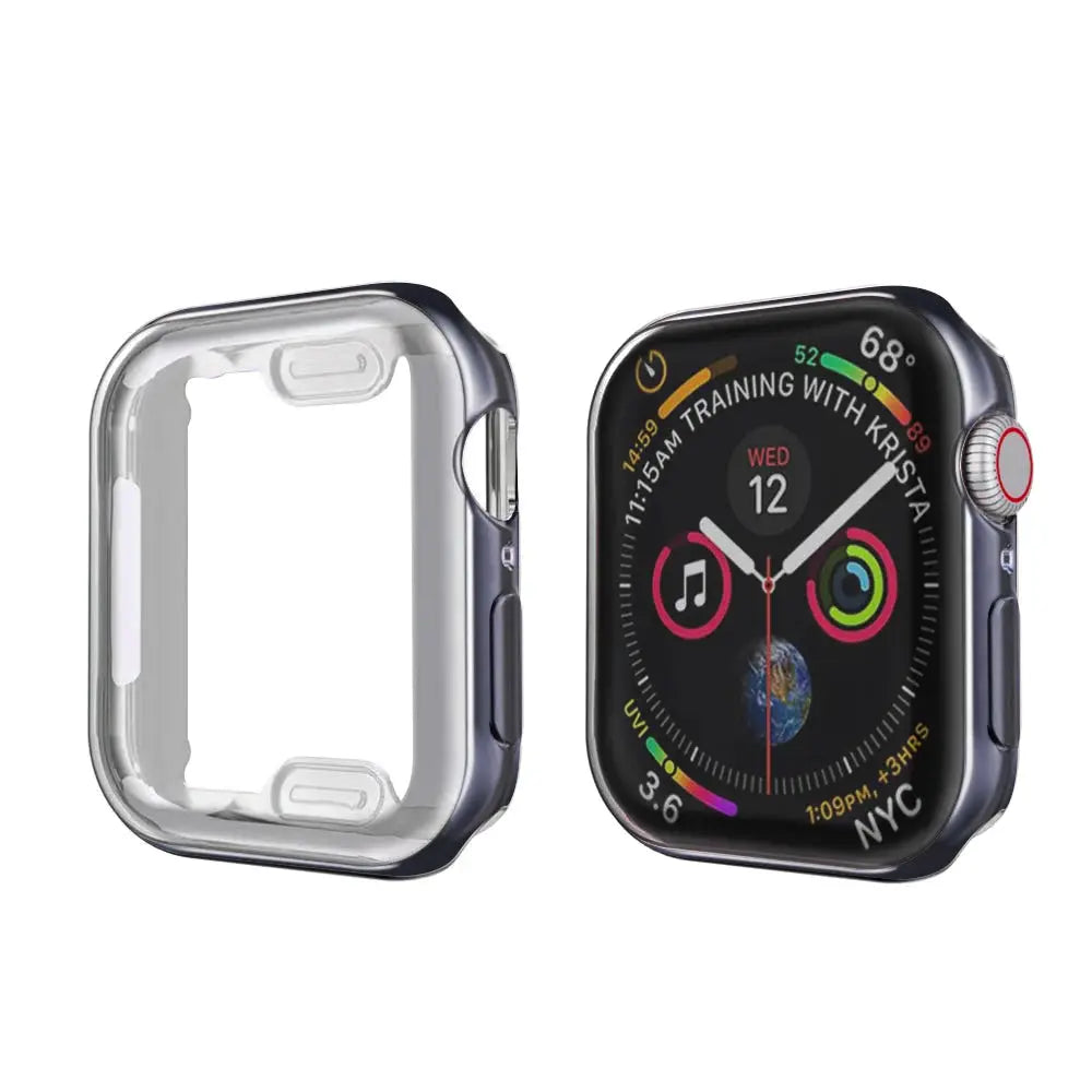 Transparent TPU cover screen protector for Apple Watch, offering durable protection and a sleek design.