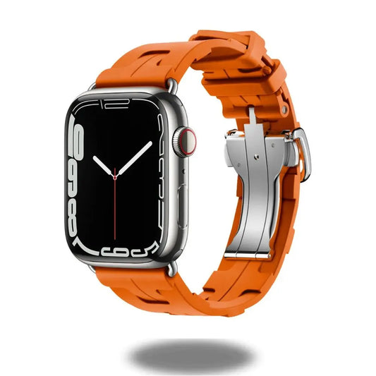 Kilim Style Single Tour Band for Apple Watch in vibrant orange with stainless steel buckle for style and comfort.