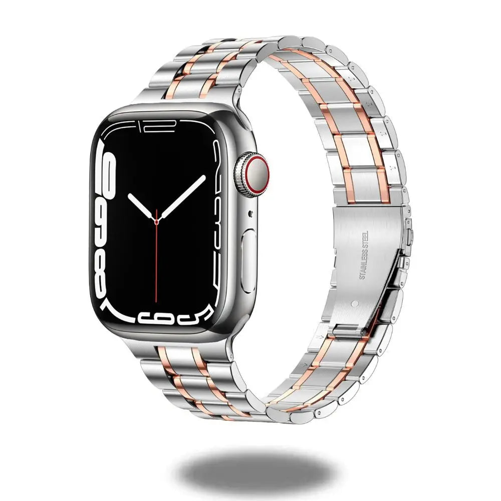 Modern stainless steel link bracelet for Apple Watch, showcasing a stylish design and high-quality craftsmanship.