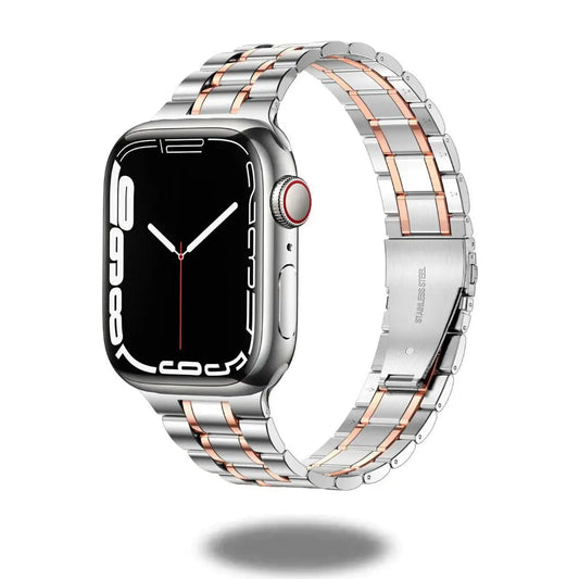 Modern stainless steel link bracelet for Apple Watch, showcasing a stylish design and high-quality craftsmanship.