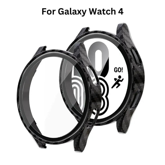 Samsung Galaxy Watch case with screen protector, designed for Galaxy Watch 4, showcasing durability and style.