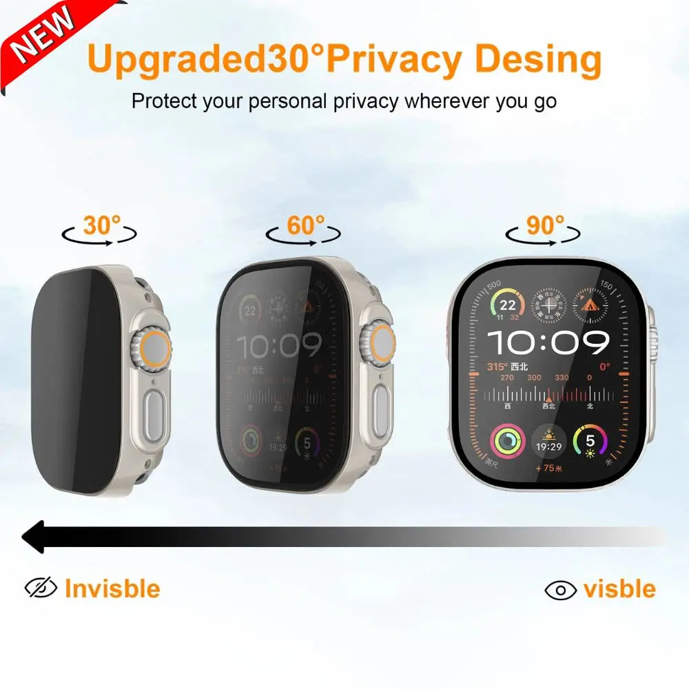 Upgraded 30° Privacy Design for Apple Watch, offering protection for your personal information with stylish visibility.