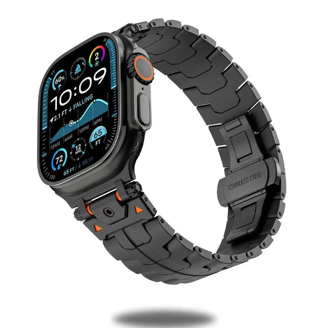 Quentin Metal Band for Apple Watch Ultra 49mm, black 316L stainless steel bracelet, adjustable and durable design.