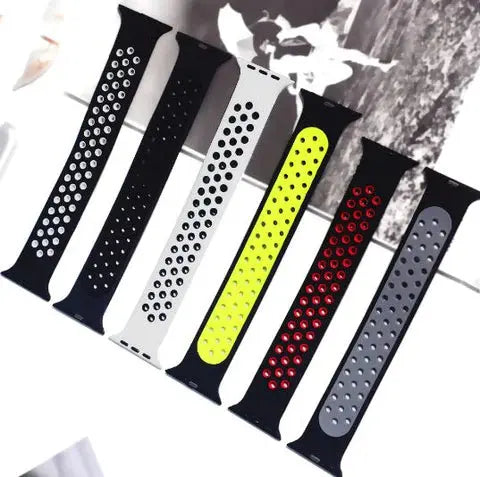 Colorful Sport Silicon Solo Loop Bands for Apple Watch, featuring breathable holes for comfort and style.