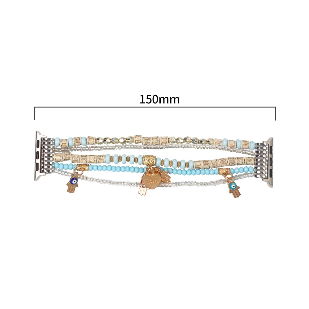 Beaded Apple Watch Band with Charms – Boho Bracelet Strap