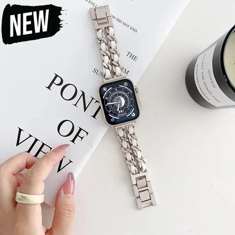 Luxury Starlight Bracelet on Apple Watch, featuring stunning stainless steel design and adjustable strap.