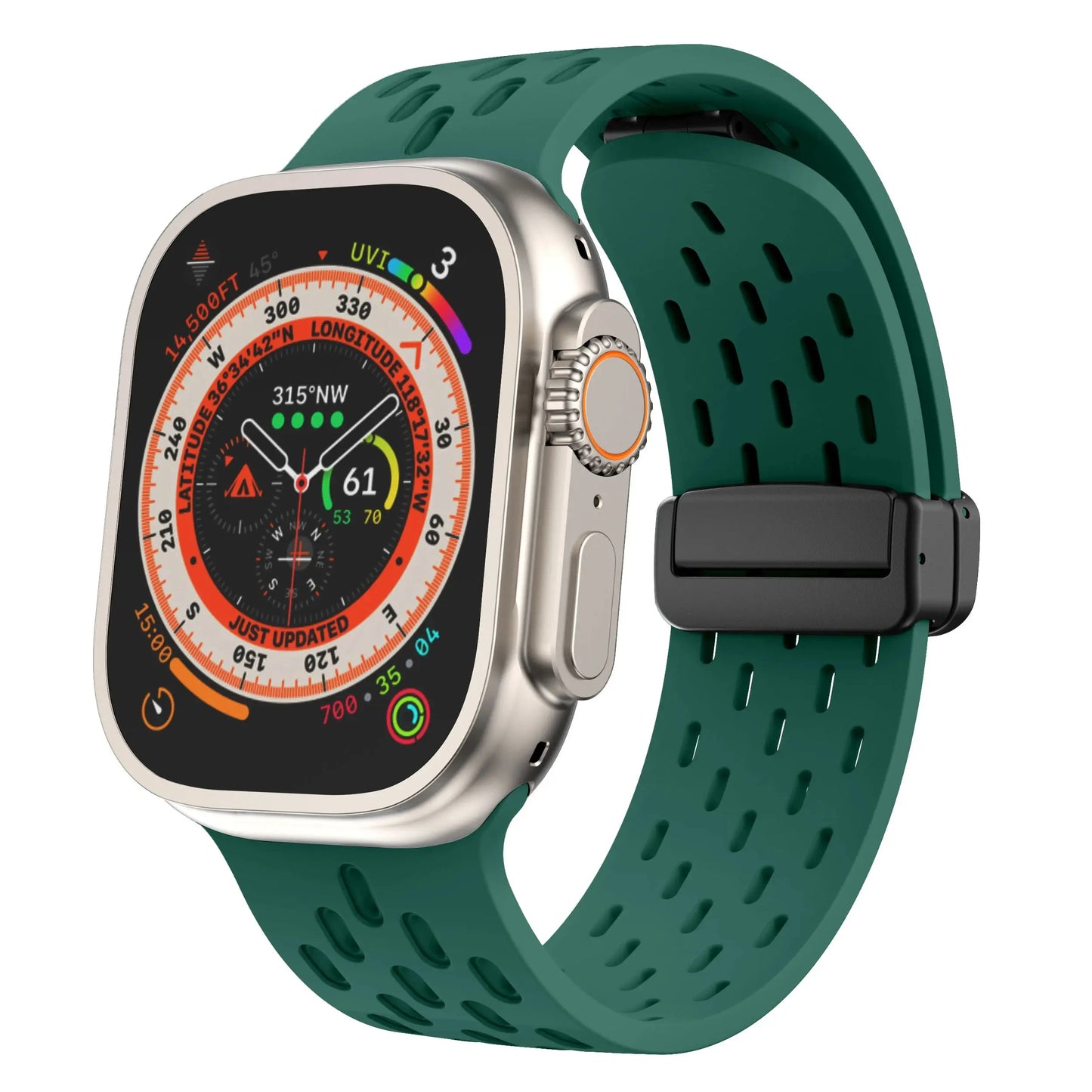 Breathable silicone magnetic clasp band for Apple Watch, designed for active lifestyles with optimal airflow and secure fit.