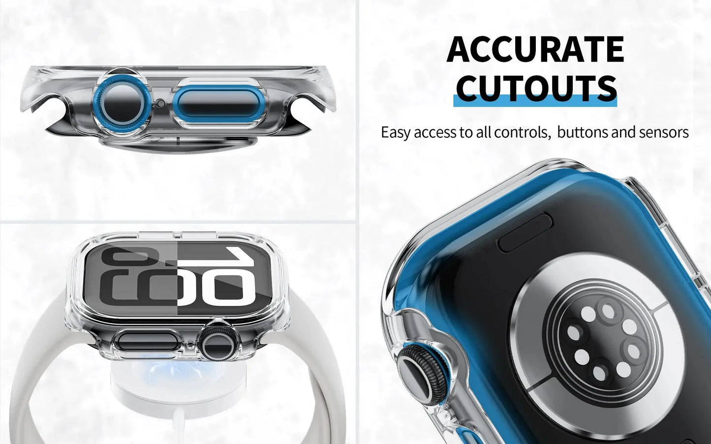 PC protective case for Series 10 Apple Watch with precise cutouts for easy access to buttons and sensors.