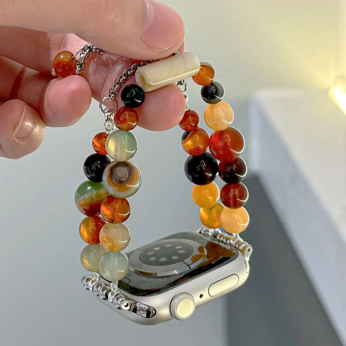 Natural Beaded Apple Watch Band – Adjustable Resin Bracelet