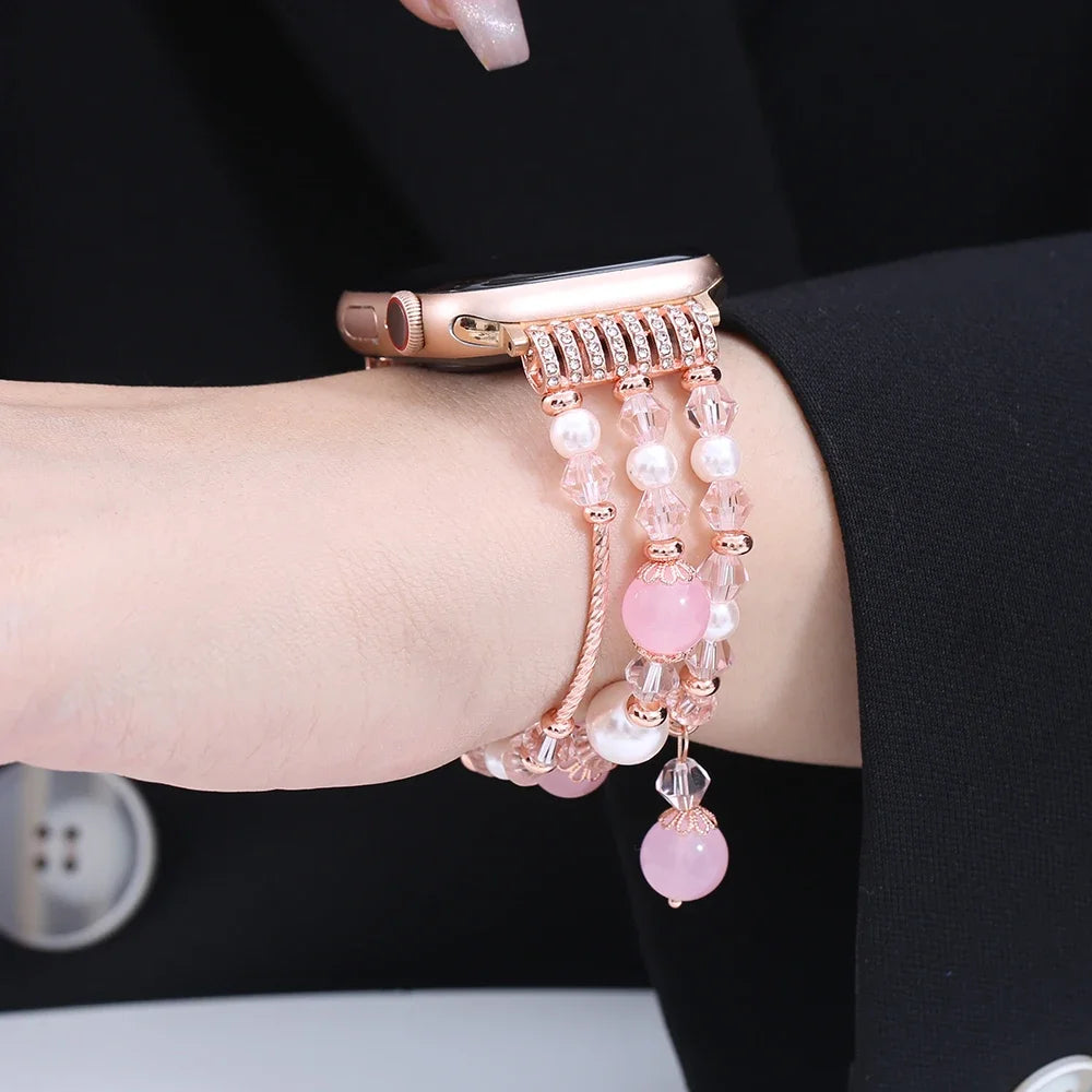 Pearl Beaded Apple Watch Band – Elegant Jewelry Bracelet Strap