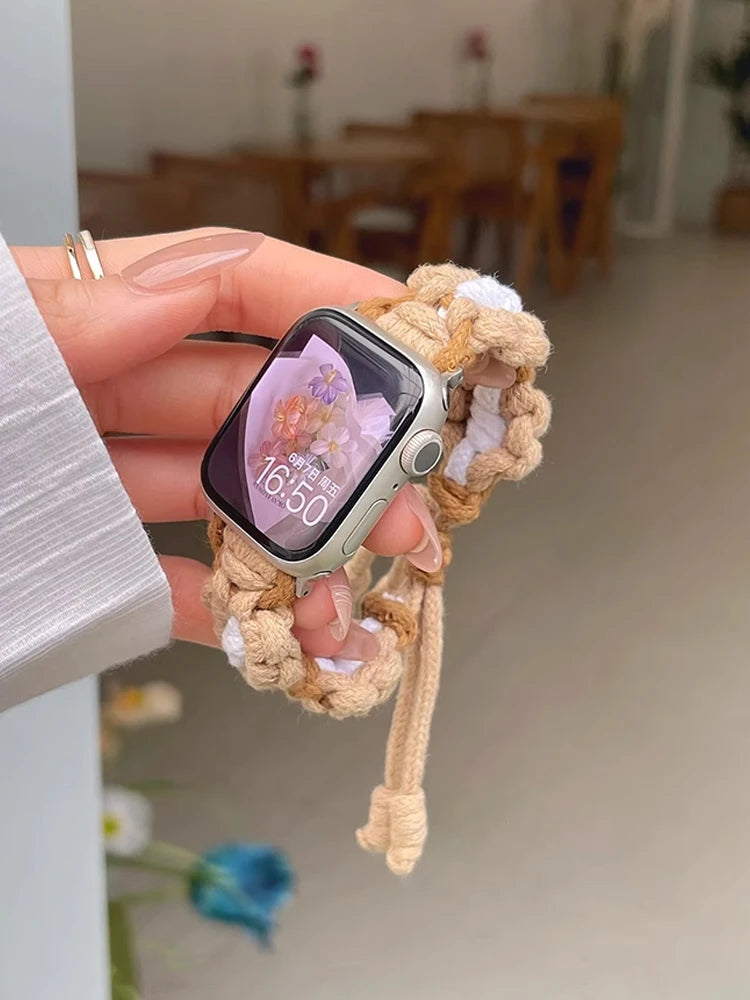 Braided Floral Apple Watch Band – Cute Rainbow Nylon Strap