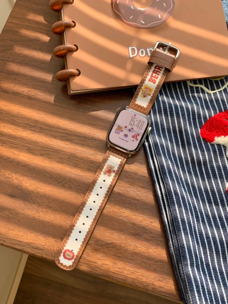 Cute Bear Leather Apple Watch Band for Women (38–49mm)