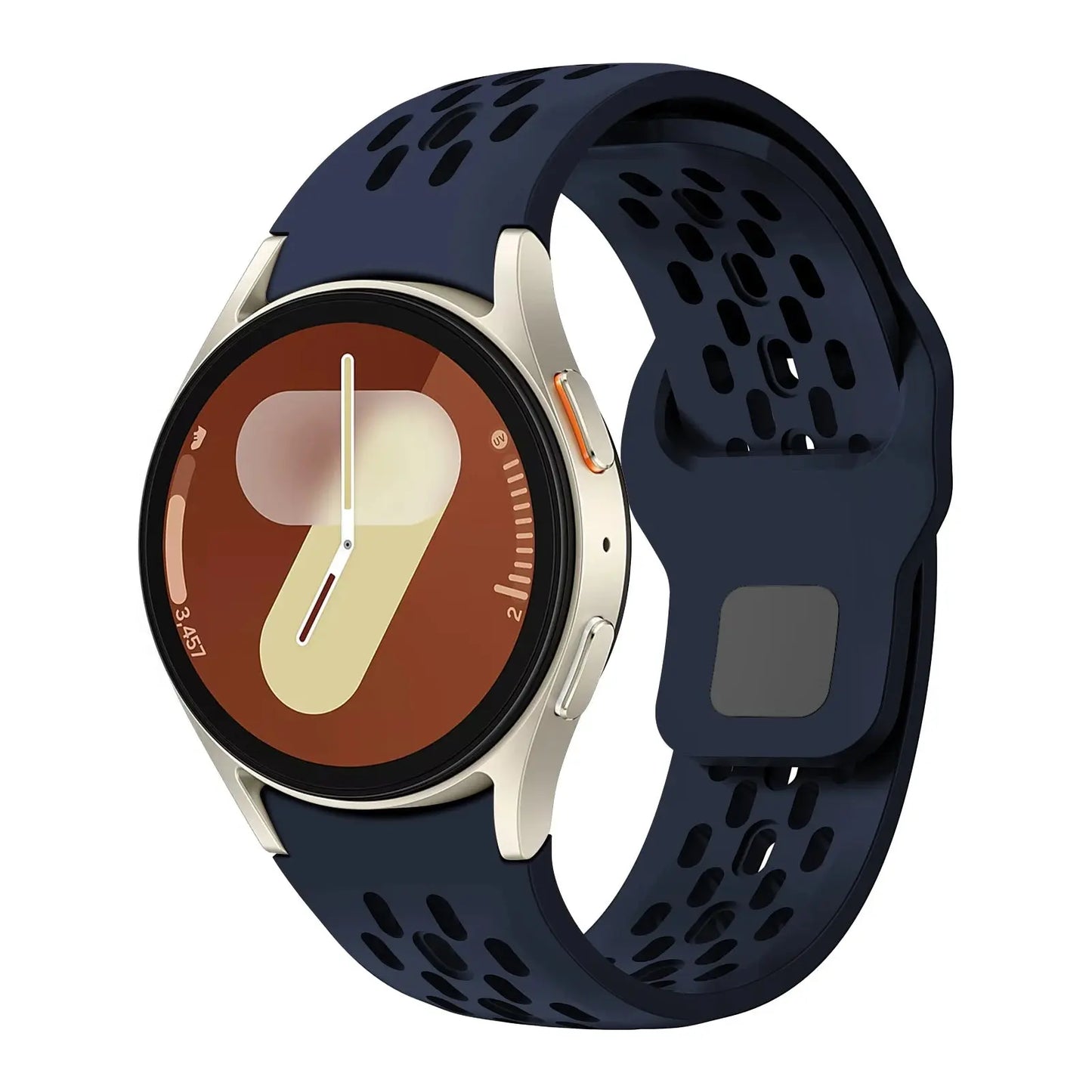 Sport Silicone breathable band for Samsung Galaxy Watch 4, 5, 6, 7 with stylish design and secure buckle.
