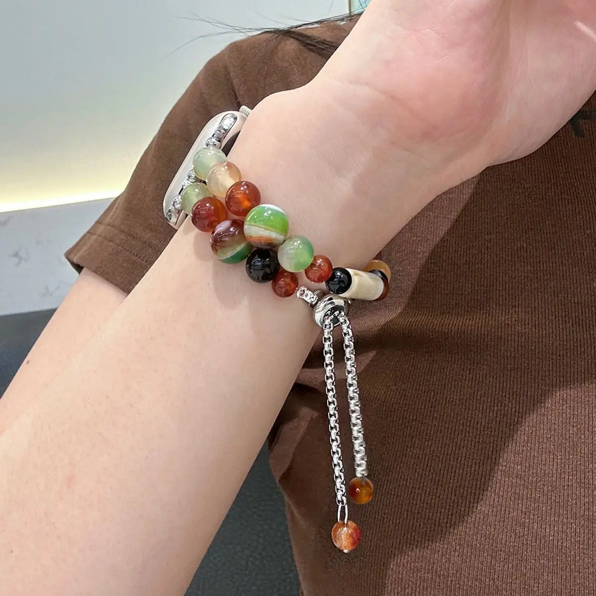 Natural Beaded Apple Watch Band – Adjustable Resin Bracelet