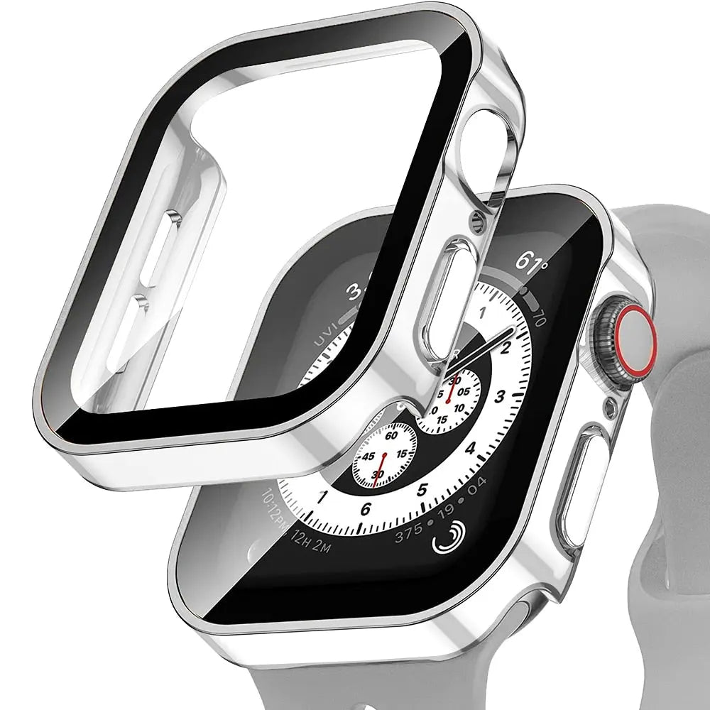 Ultra-thin water-resistant PC case for Apple Watch with screen protector, showcasing sleek design and perfect fit.