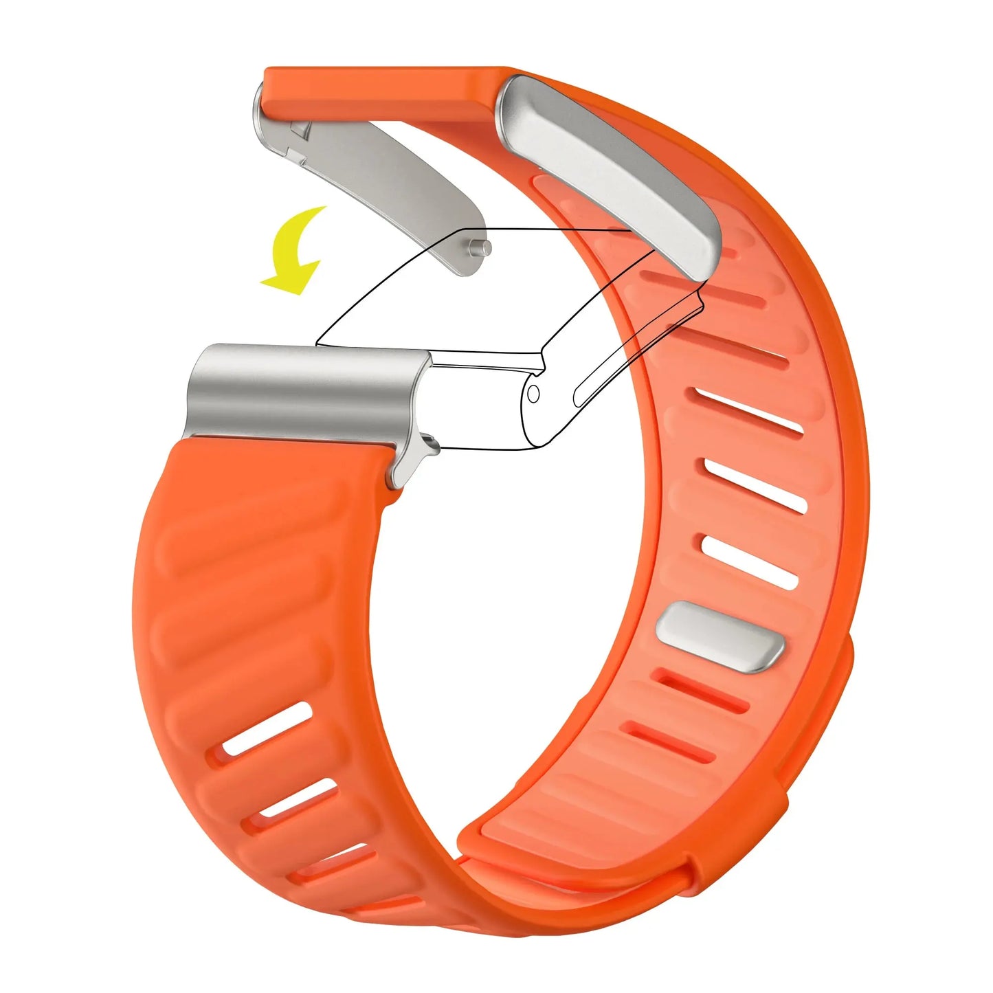 Orange silicone sports strap for Whoop 4.0 and 3.0 with breathable design and durable metal clasp.