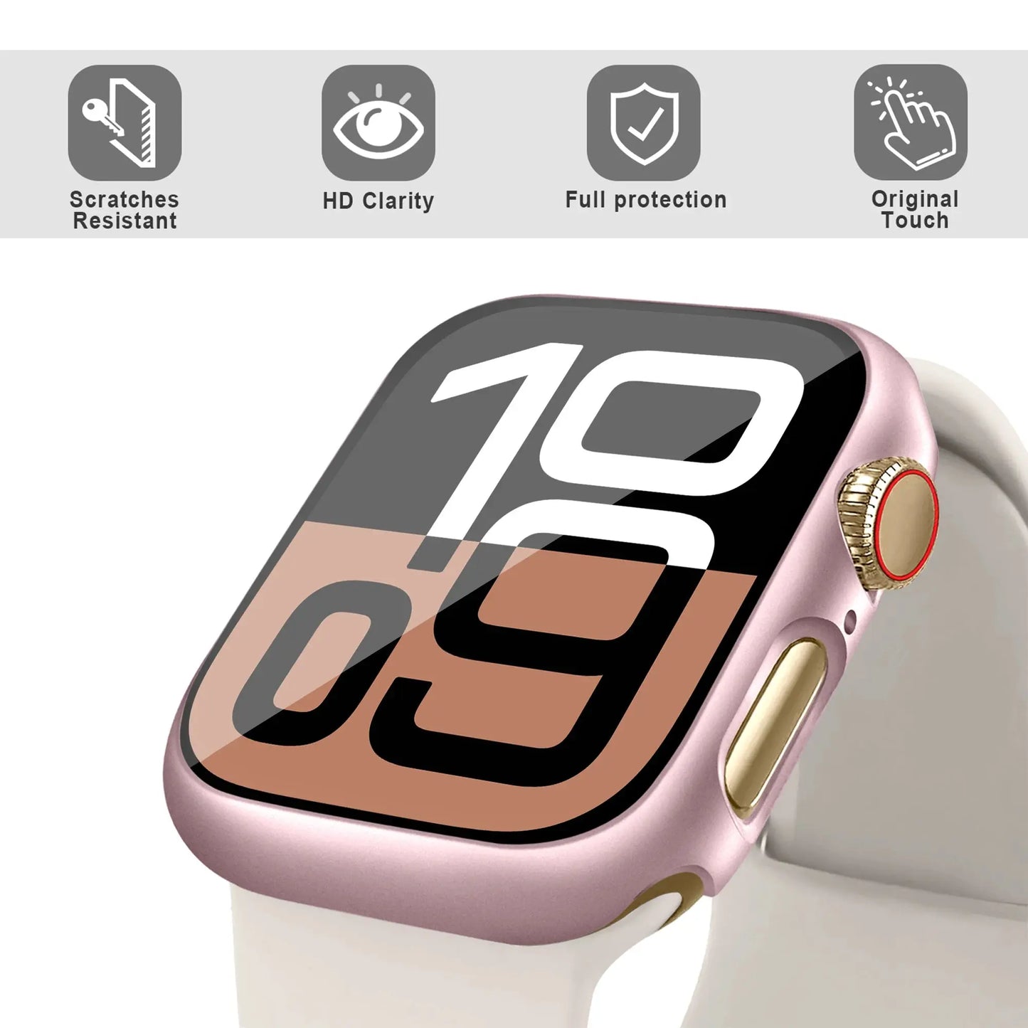 High-definition protective case for Series 10 watch, showcasing scratch resistance and touch clarity.