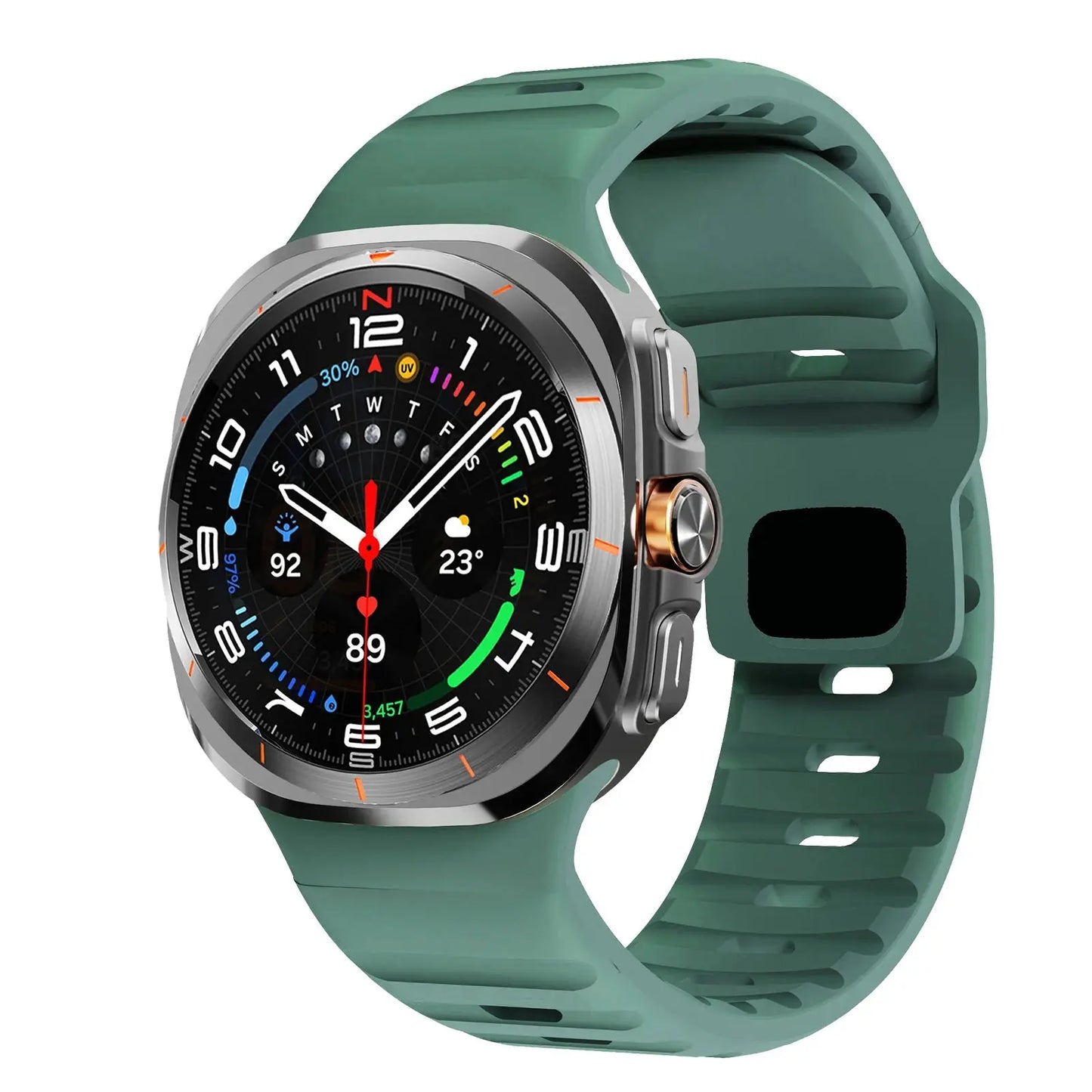 Rugged silicon band for Samsung Galaxy Watch Ultra in green, designed for durability and active lifestyles.