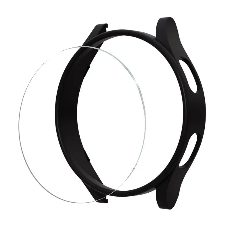 PC Case+Glass for Samsung Galaxy Watch 6/Classic/40mm/43mm/44mm/47mm displayed from multiple angles.