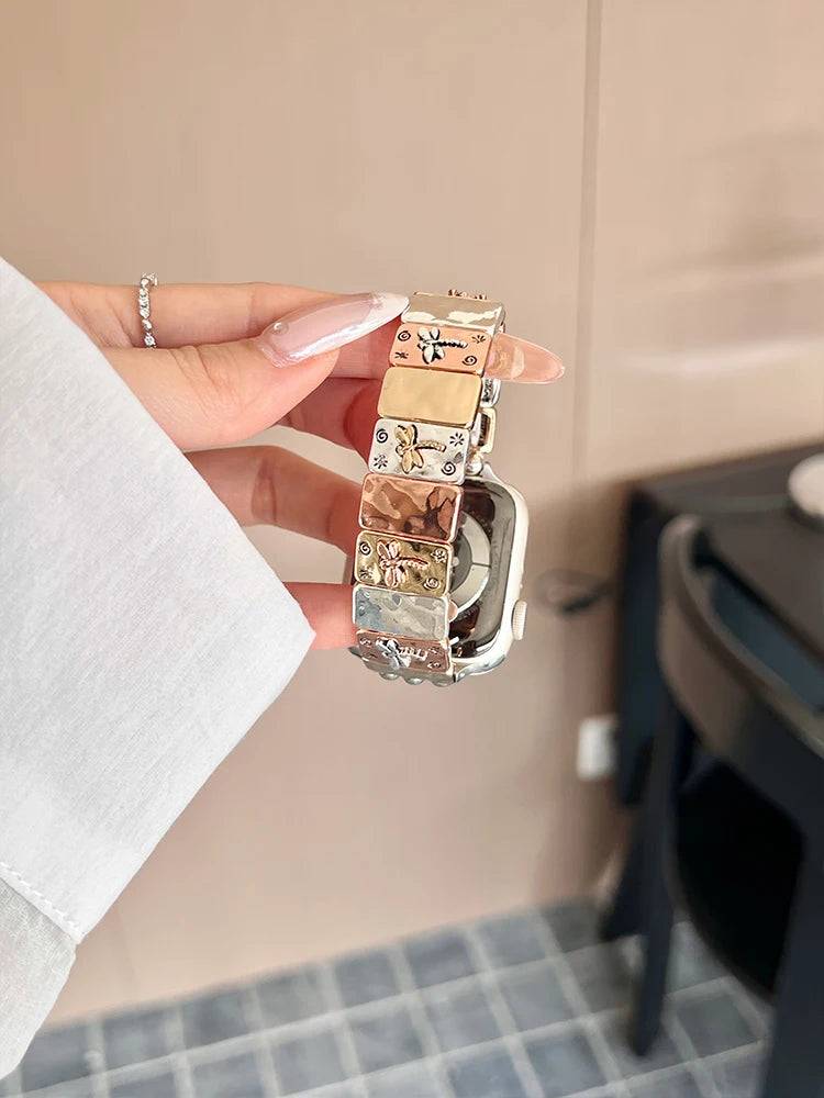 Retro Elastic Apple Watch Band – Vintage Metal Bracelet