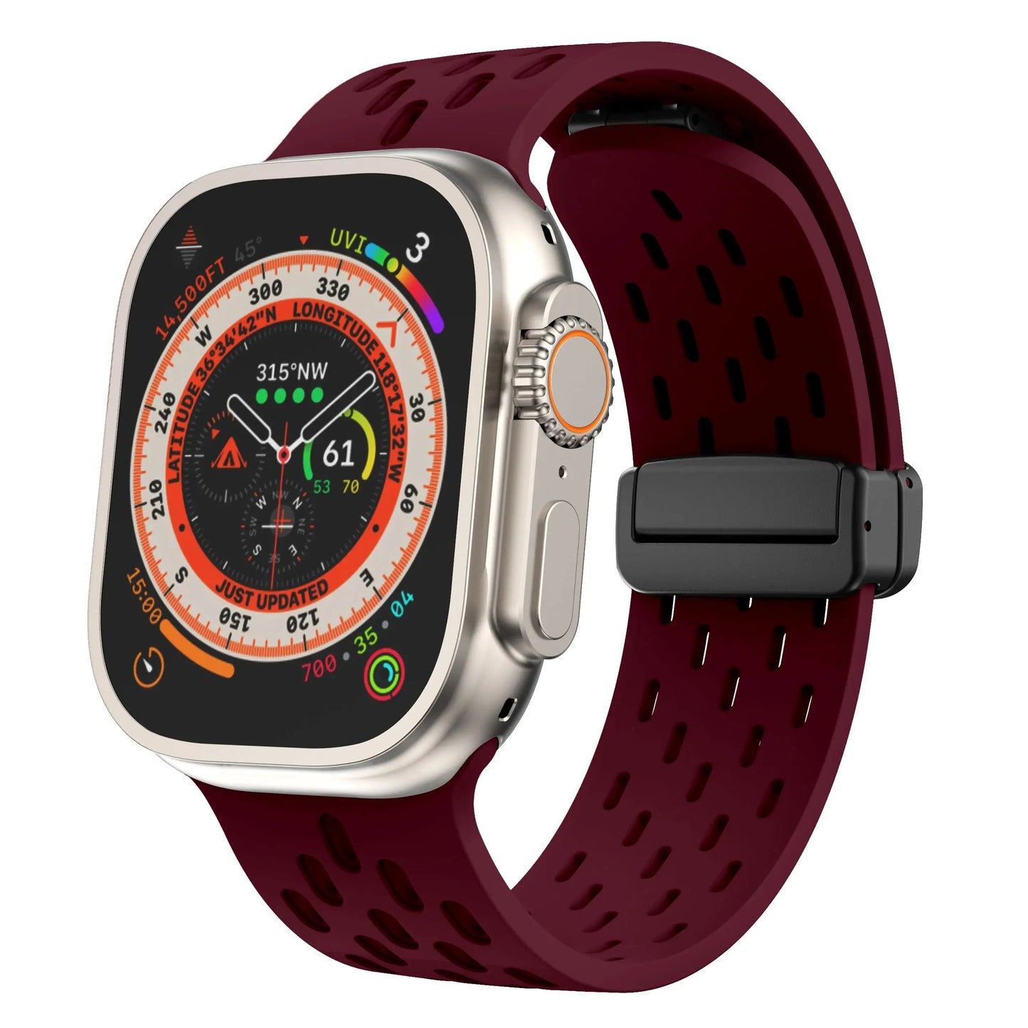 Breathable silicon magnetic clasp band for Apple Watch, perfect for sports and active lifestyles.