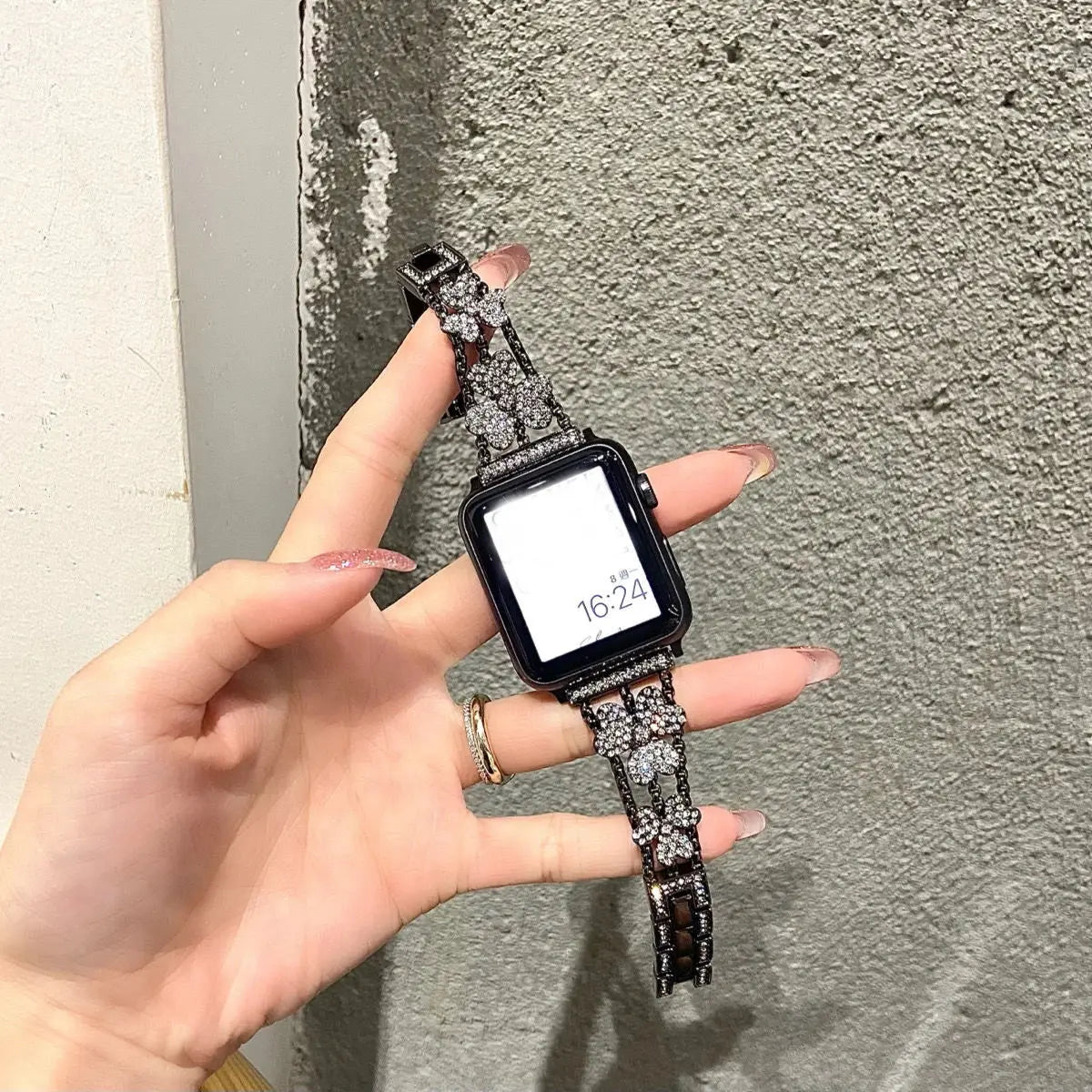 Gorgeous Rhinestones Bracelet for Apple Watch, showcasing elegant flower pattern and sparkling design.