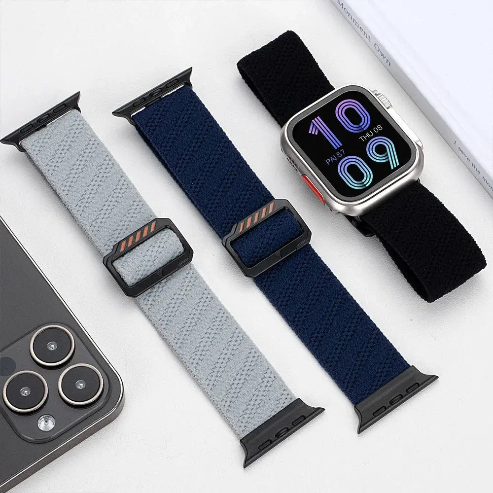 Dennis, The Stretchy Elastic Bands in grey, navy, and black with adjustable clasps for comfortable wrist wear.