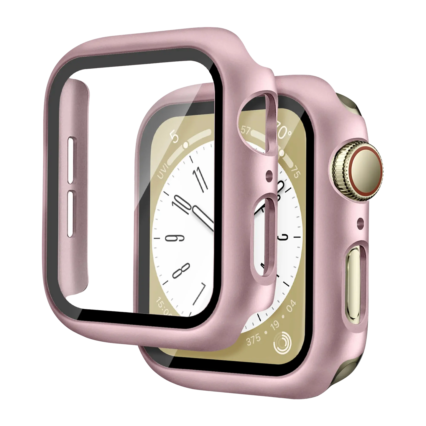 Rose gold hard shell PC case and HD glass protector for Series 10 smartwatch, ensuring drop and scratch protection.