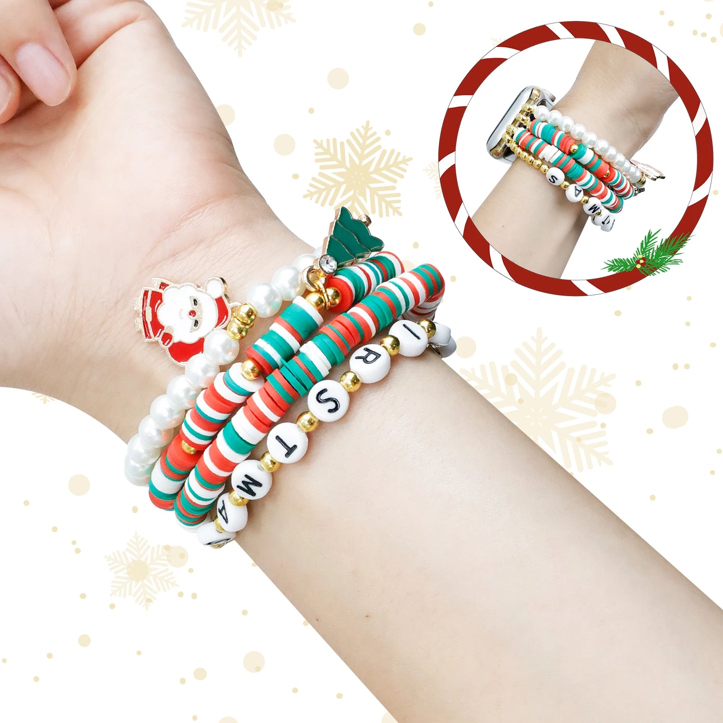 Christmas Beaded Apple Watch Band – Festive Bracelet Strap