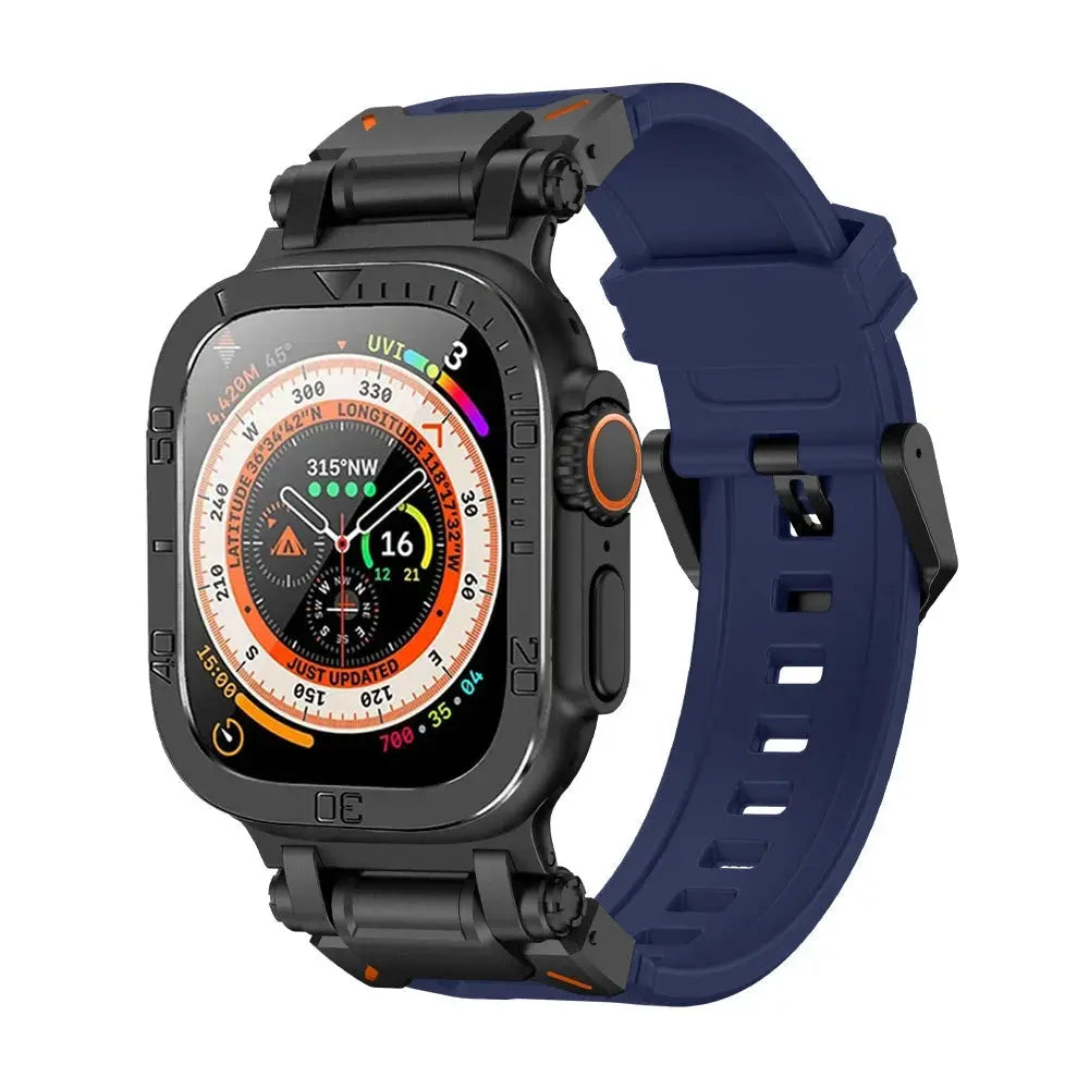 Rugged Apple Watch Ultra 49mm with Armor Silicon Band and durable metal case for ultimate protection and sporty style.