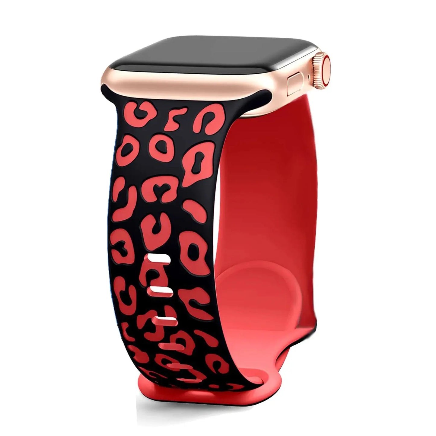 Dual color silicone engraved band in leopard print for Apple Watch, offering style and comfort for both men and women.