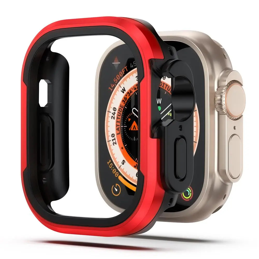 Aluminum Alloy Frame and TPU Bumper case for Apple Watch, providing heavy-duty shockproof protection for men and women.
